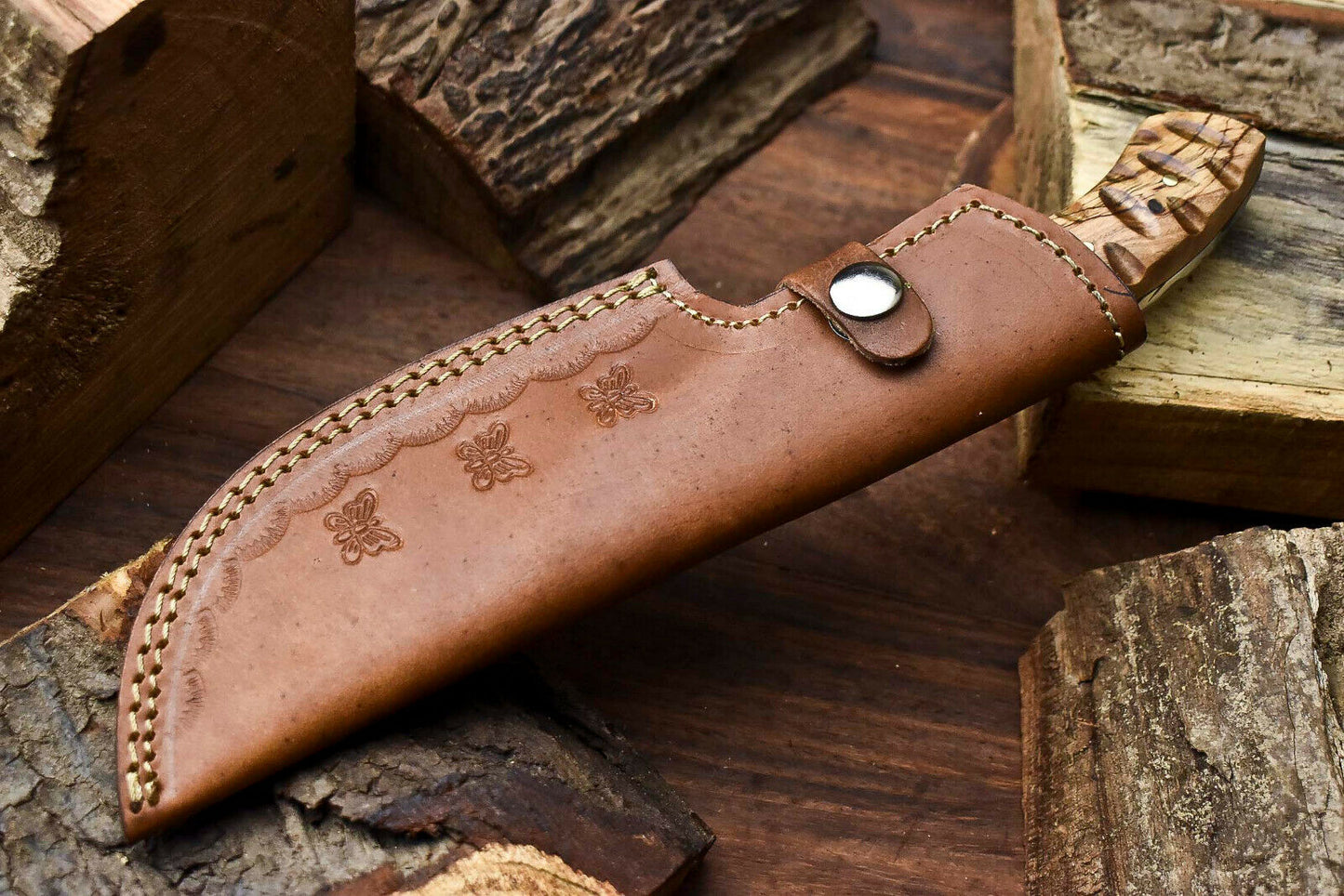HS-919 Custom Handmade Damascus Hunting Blade Hunter Camping Tracker Full Tang Knife
