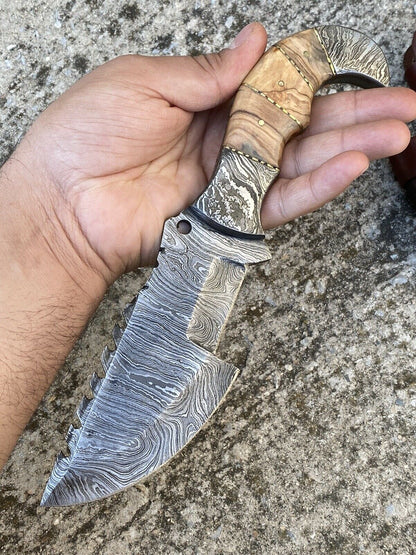 HS-929 Custom Handmade Damascus Steel Tracker/Hunting Fix knife - Wood Handle