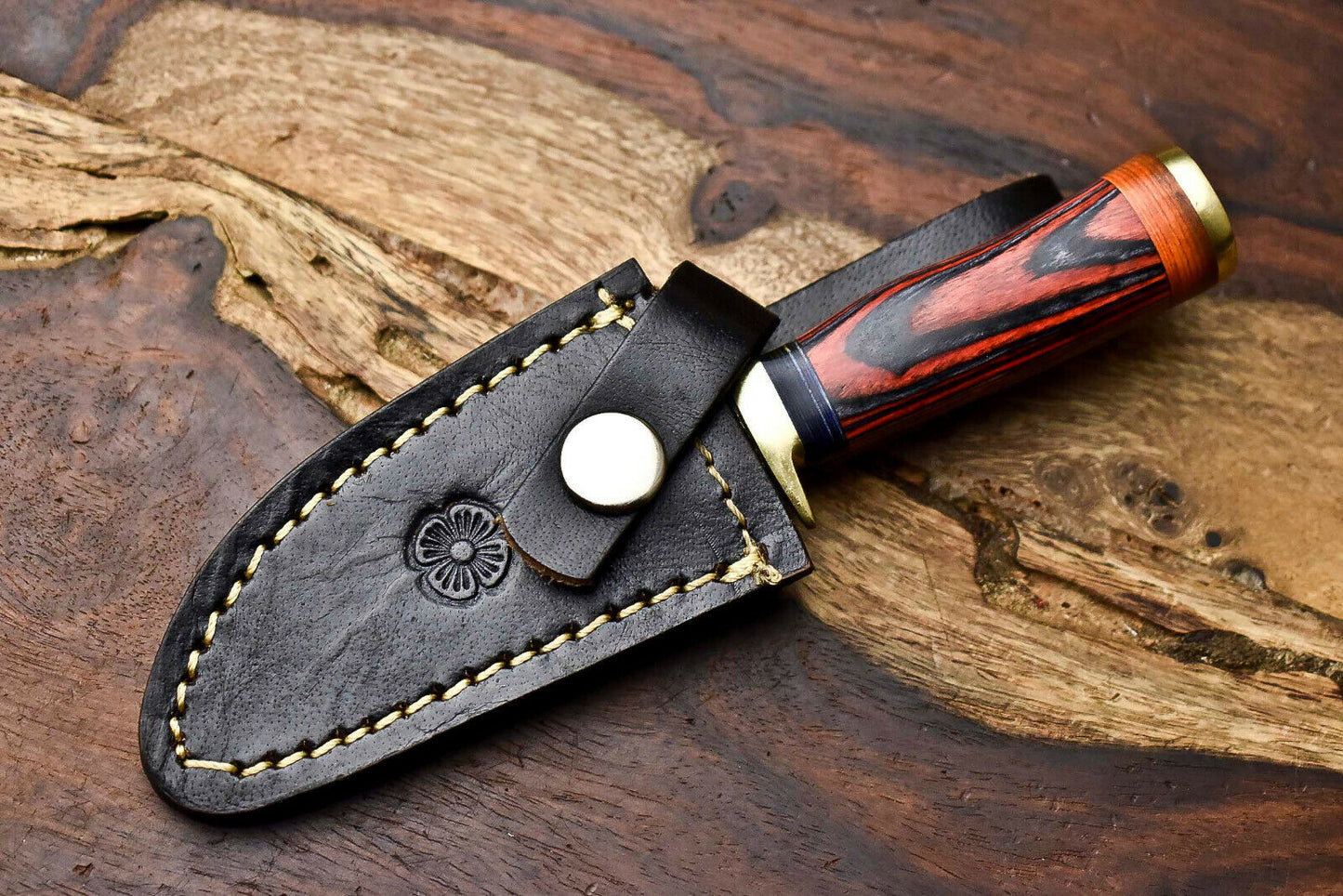 HS-398 | Custom Hand Made Damascus Steel Blade Hunting Miniature Knife | HARD WOOD