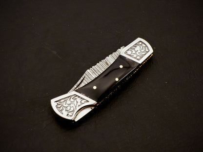 HS-1110 Custom Hand Forged Damascus Steel Back Lock Resin Handle Knife