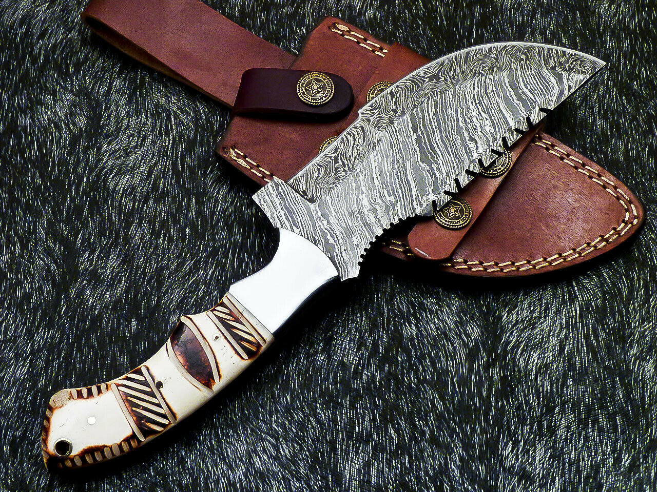 HS-918 '' Custom Hand Forged Damascus Steel 10" Tracker Hunting Knife BONE Handle