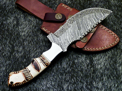 HS-918 '' Custom Hand Forged Damascus Steel 10" Tracker Hunting Knife BONE Handle