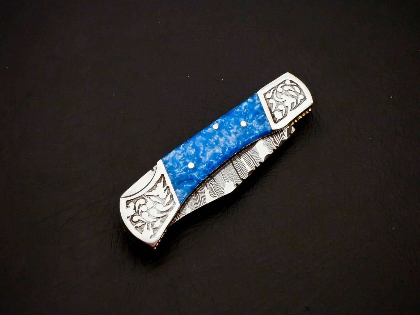 Damascus Steel Back Lock Folding Knife – Resin Handle | HS-1111