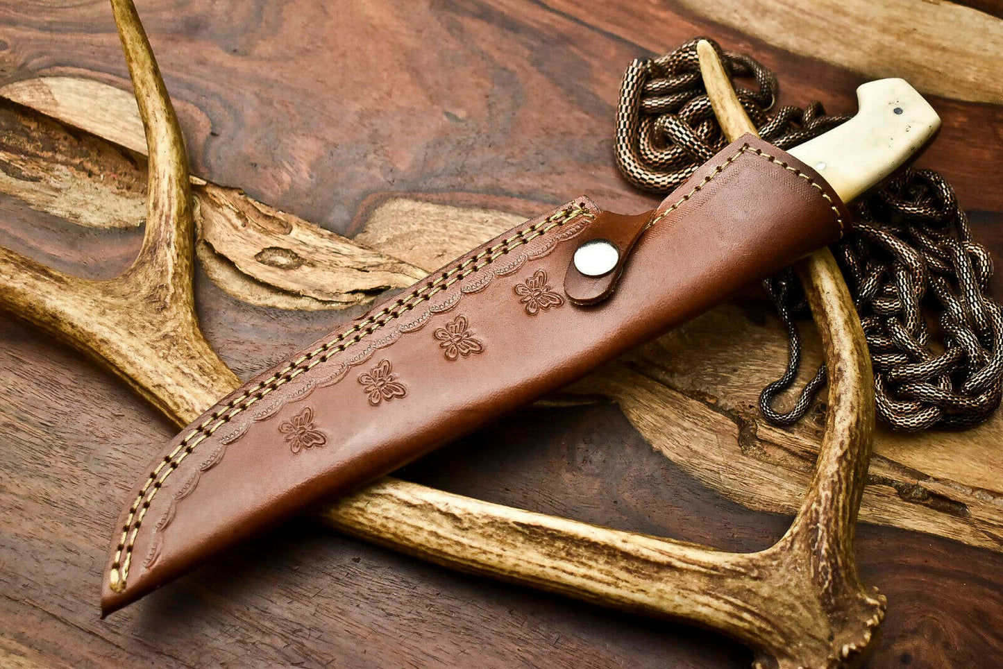 HS-403 | Custom Handmade Awesome Camel Bone/Black Sheet Handle Damascus Steel Hunting Knife - Great Price