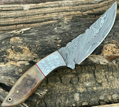 HS-771 Handmade Damascus Steel Hunting Engraved Eagle Skinner Knife "Ram Horn Handle"11