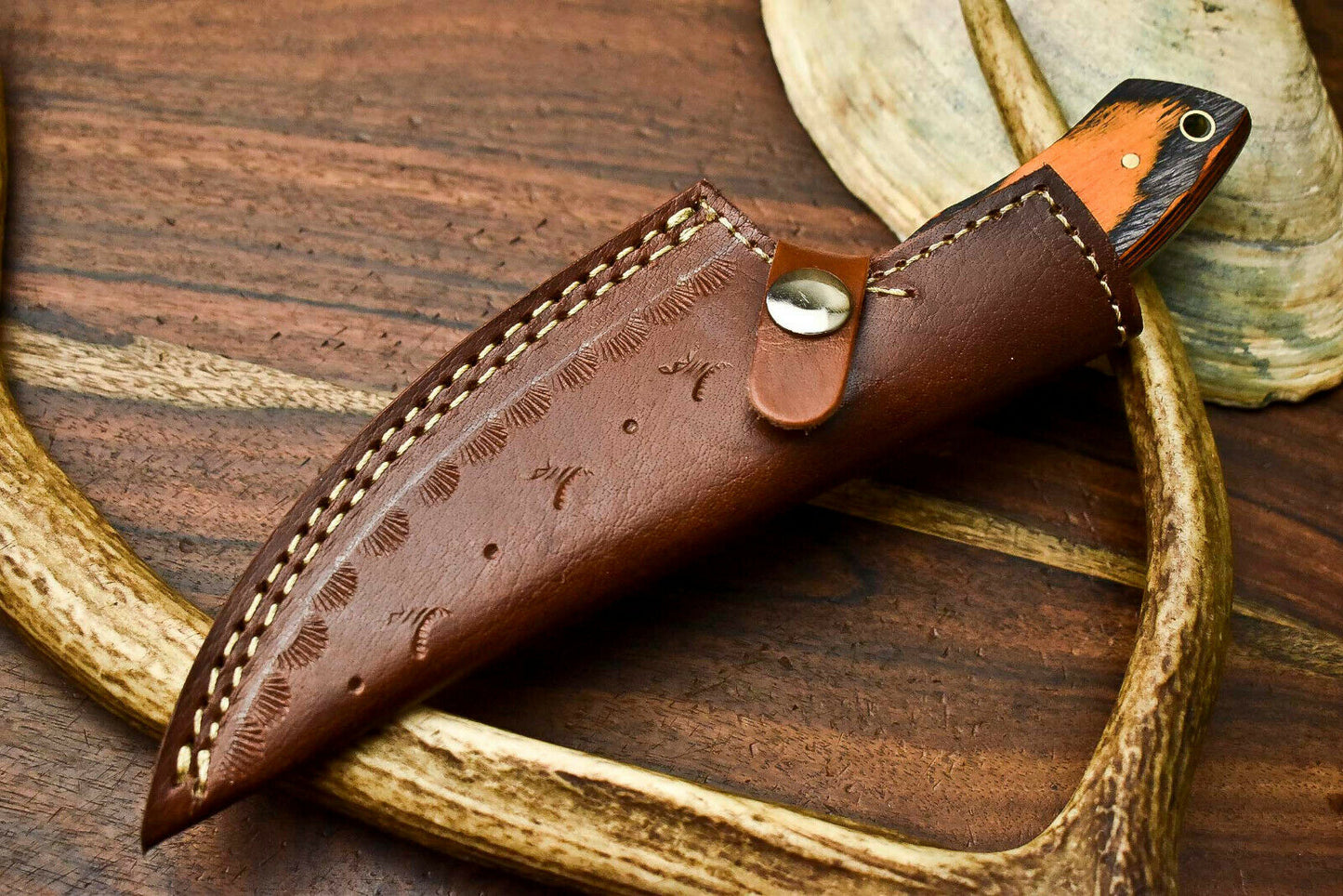HS-606 Handmade Damascus Skinning Blade Camping Full Tang Knife