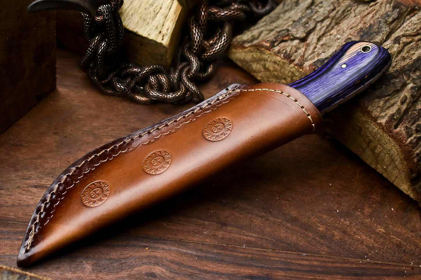 HS-704 Custom Handmade Damascus Steel Skinner Knife - Beautiful Wood Handle