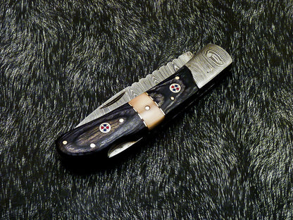 HS-1120 '' CUSTOM HANDMADE DAMASCUS BLADE POCKET FOLDING KNIFE - HARD WOOD HANDLE