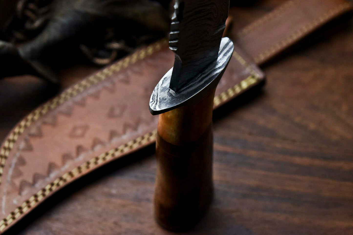 HS-410 | Custom Handmade Damascus Steel Hunting Knife - Camel Bone Handle
