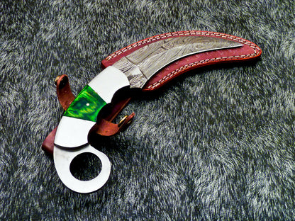 HS-892 Custom Hand Forged Damascus Steel 10" Karambit Knife - Hard Wood Handle