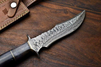 HS-412 | Custom Handmade Damascus Steel Hunting Knife - Buffalo Horn Handle
