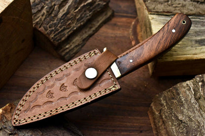 HS-400 | Custom Handmade Damascus Steel Hunting Camping Knife - Beautiful Wood Handle