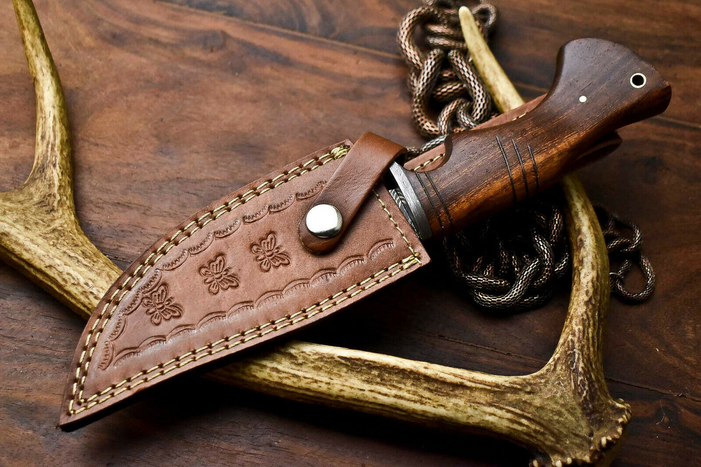 HS-408 | Custom Handmade Awesome Wood Handle Damascus Steel Hunting Knife - Great Price