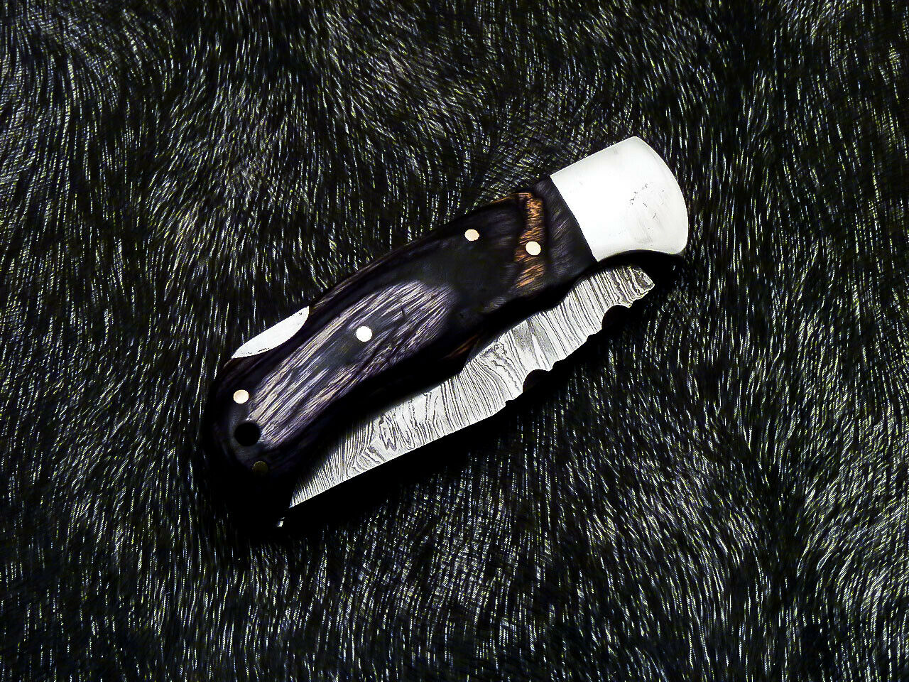 HS-1119  CUSTOM HANDMADE DAMASCUS BLADE POCKET FOLDING KNIFE - HARD WOOD HANDLE