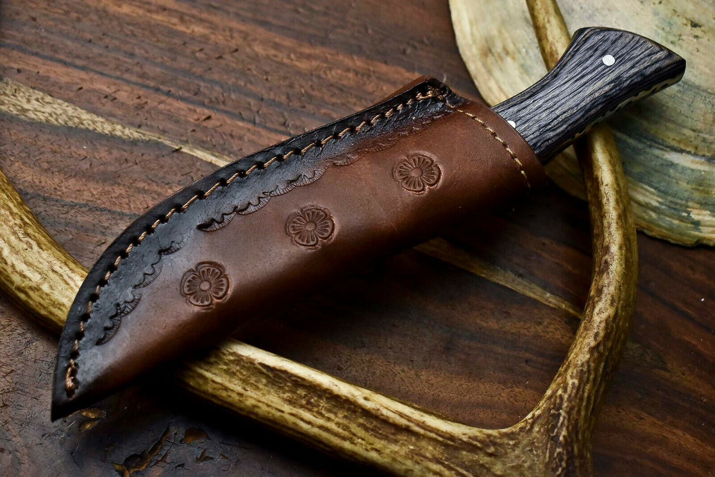 HS-618 Handmade Damascus Skinning Blade Camping Full Tang Knife