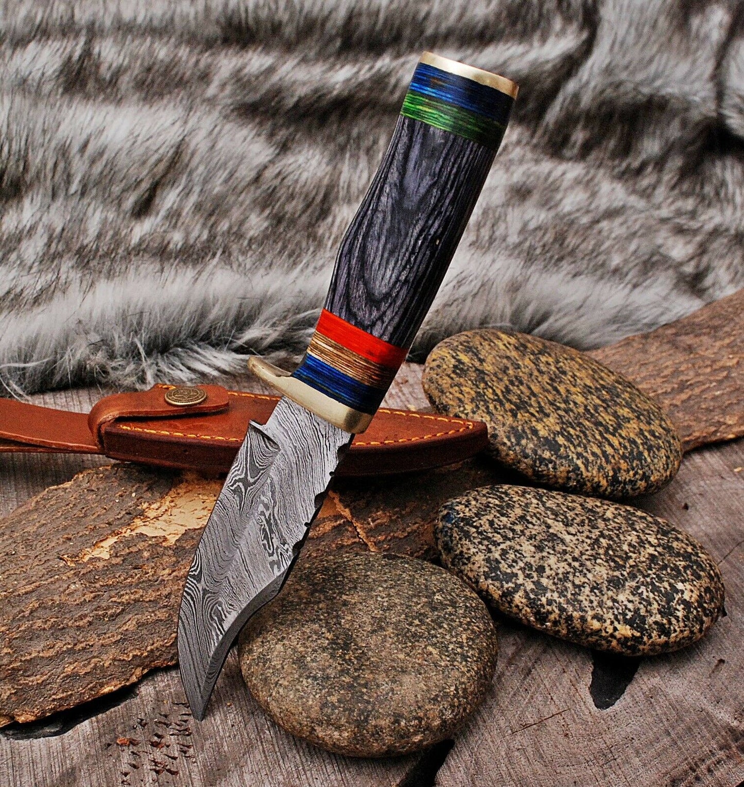 HS-503 Custom Handmade Damascus Hunting Knife With Hard Wood Handle