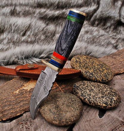 HS-503 Custom Handmade Damascus Hunting Knife With Hard Wood Handle