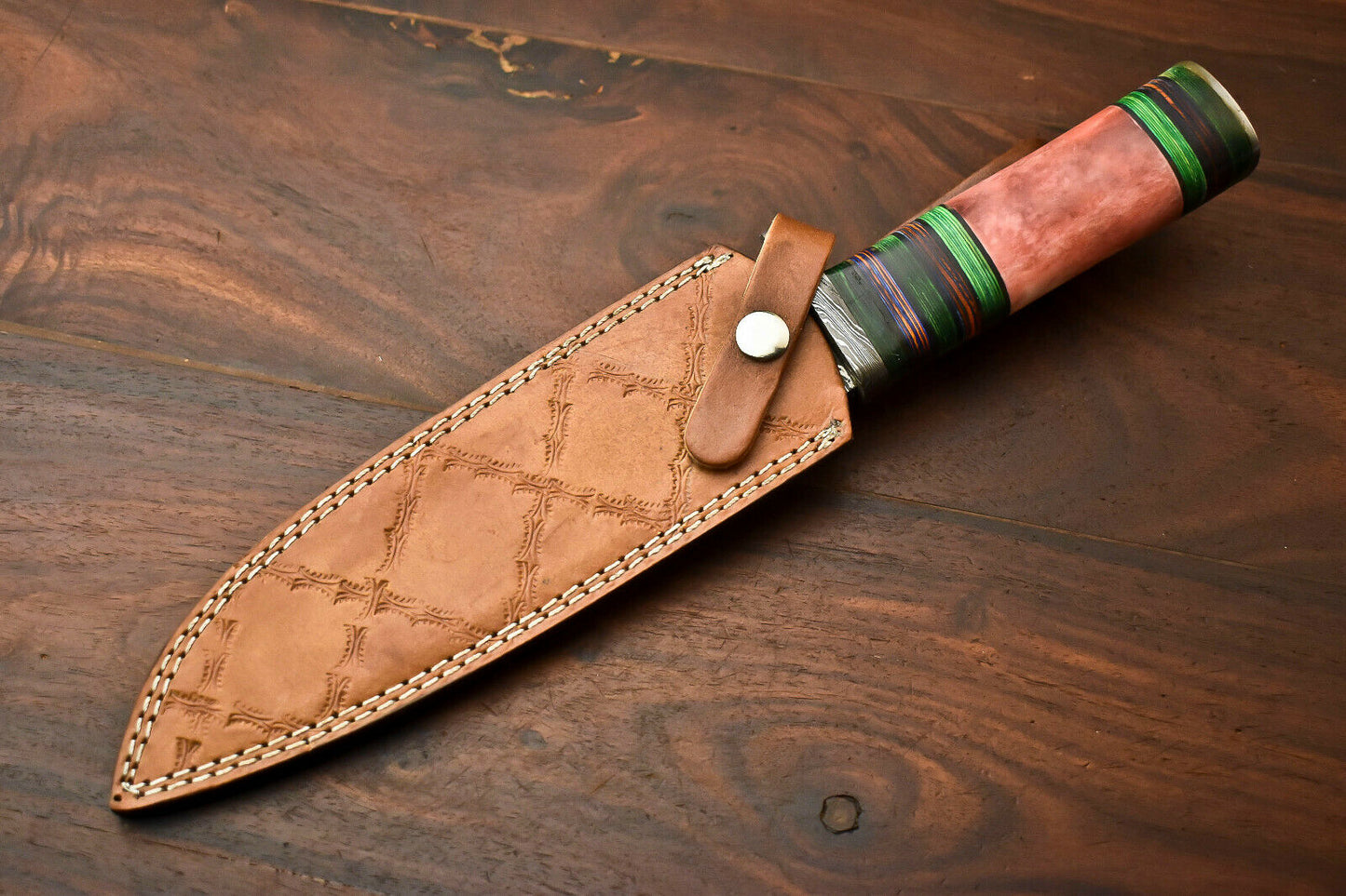 HS-330 | Custom Handmade Damascus Steel Hunitng/Bowie Knife - Colour Camel Bone Handle