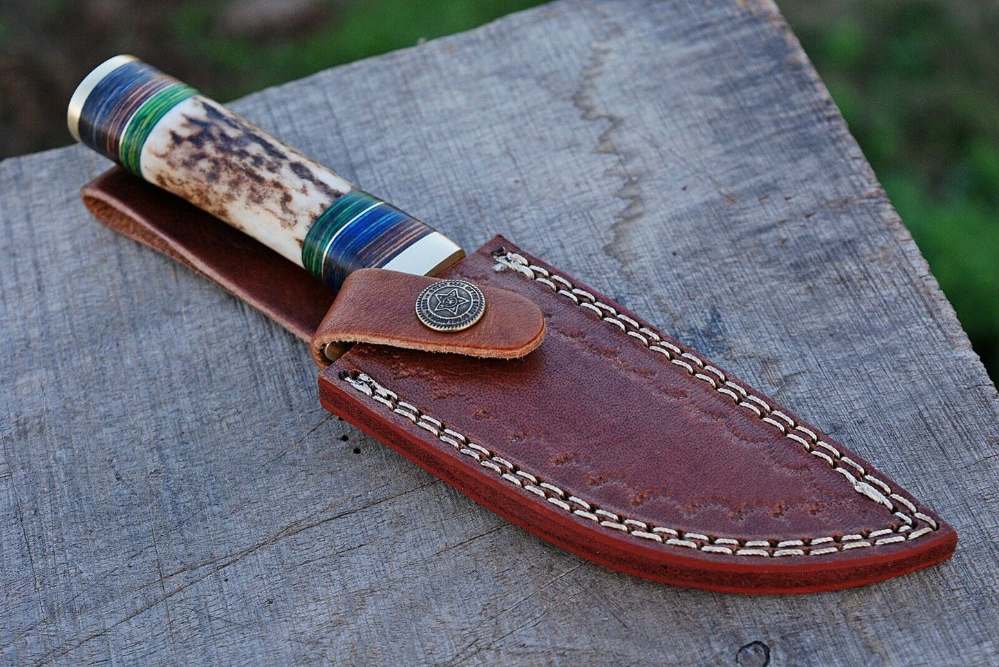 HS-498 Custom Handmade Damascus Hunting Knife With Stag Horn Handle