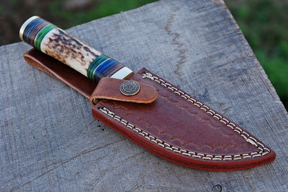 HS-498 Custom Handmade Damascus Hunting Knife With Stag Horn Handle