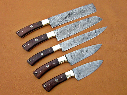 HS-193 Custom Handmade Damascus Steel Kitchen Knives With Wood Handle