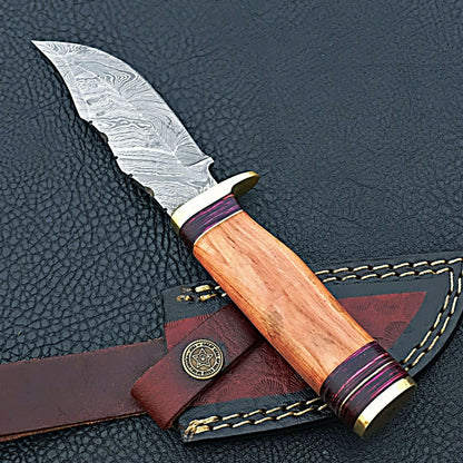 HS-420 | Custom Handmade Damascus Steel Hunting Knife - Beautiful Wood Handle