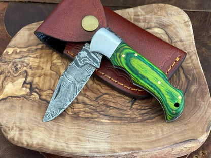 Custom Handmade Damascus Pocket Knife Best EDC Camping Knife