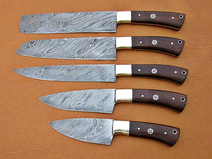 HS-193 Custom Handmade Damascus Steel Kitchen Knives With Wood Handle