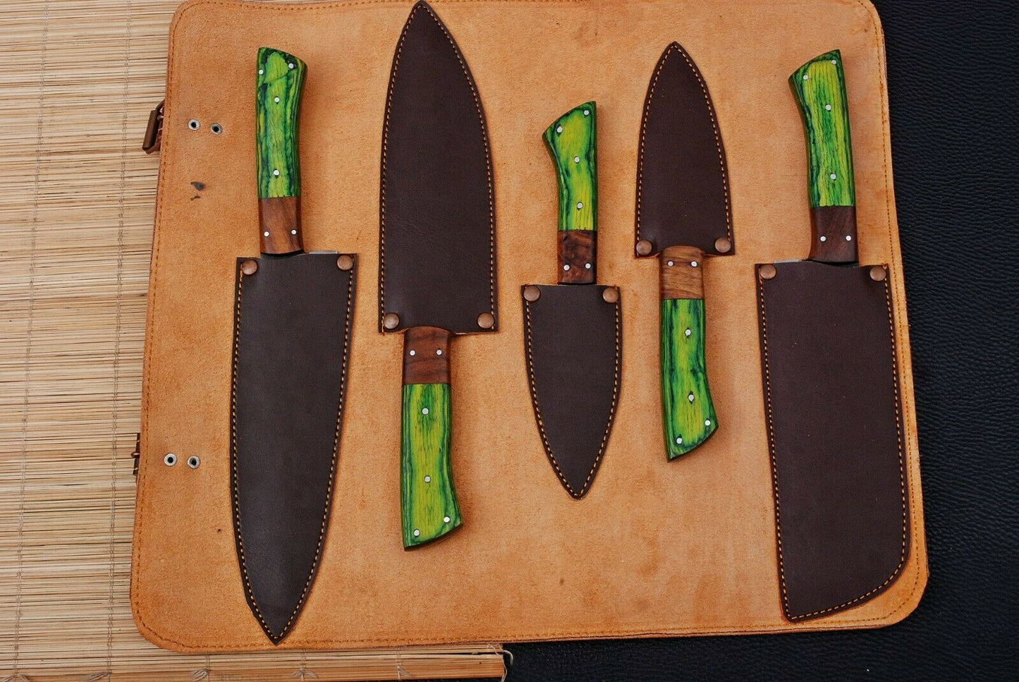 HS-191 Custom Handmade High Carbon Steel Chef-Kitchen Knife Set With Hard Wood Handle