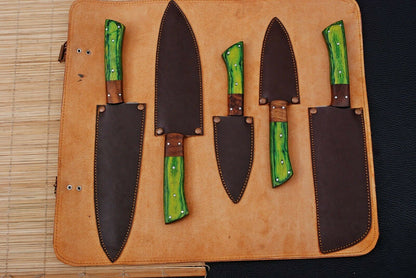 HS-191 Custom Handmade High Carbon Steel Chef-Kitchen Knife Set With Hard Wood Handle