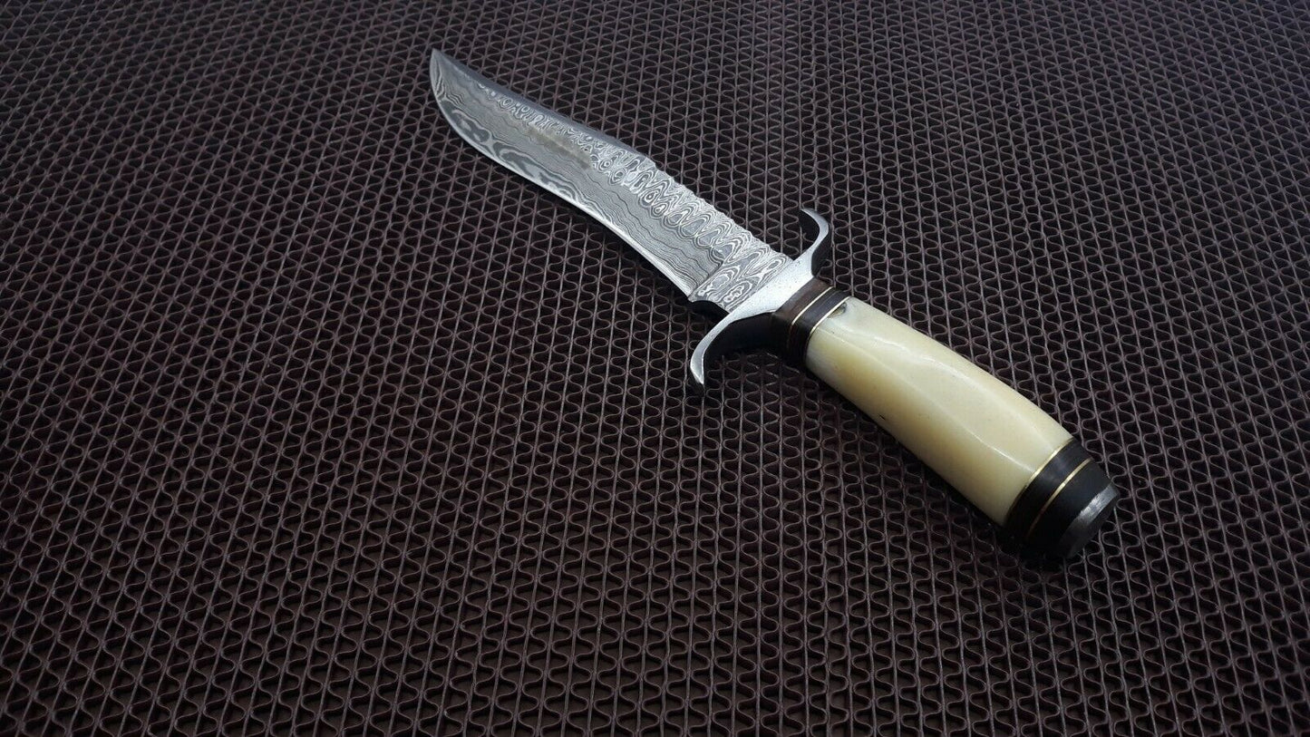 HS-466 Custom Handmade Damascus Steel Hunting Knife 12 inch Overall And Camel Bone Handle