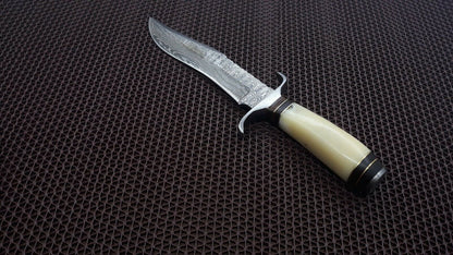 HS-466 Custom Handmade Damascus Steel Hunting Knife 12 inch Overall And Camel Bone Handle