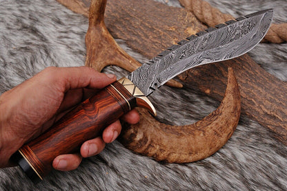 HS-872 Custom Handmade Damascus Steel 12 Inch Kukri Knife - Awesome Hard Wood Handle