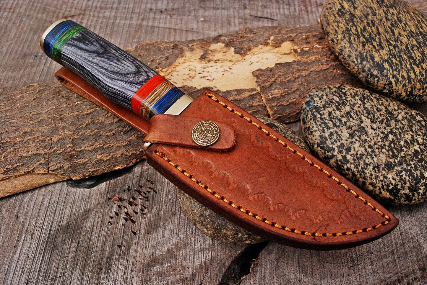 HS-503 Custom Handmade Damascus Hunting Knife With Hard Wood Handle