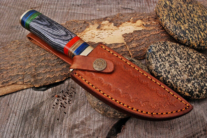HS-503 Custom Handmade Damascus Hunting Knife With Hard Wood Handle