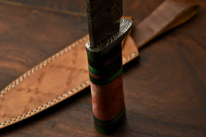 HS-330 | Custom Handmade Damascus Steel Hunitng/Bowie Knife - Colour Camel Bone Handle
