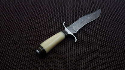 HS-466 Custom Handmade Damascus Steel Hunting Knife 12 inch Overall And Camel Bone Handle
