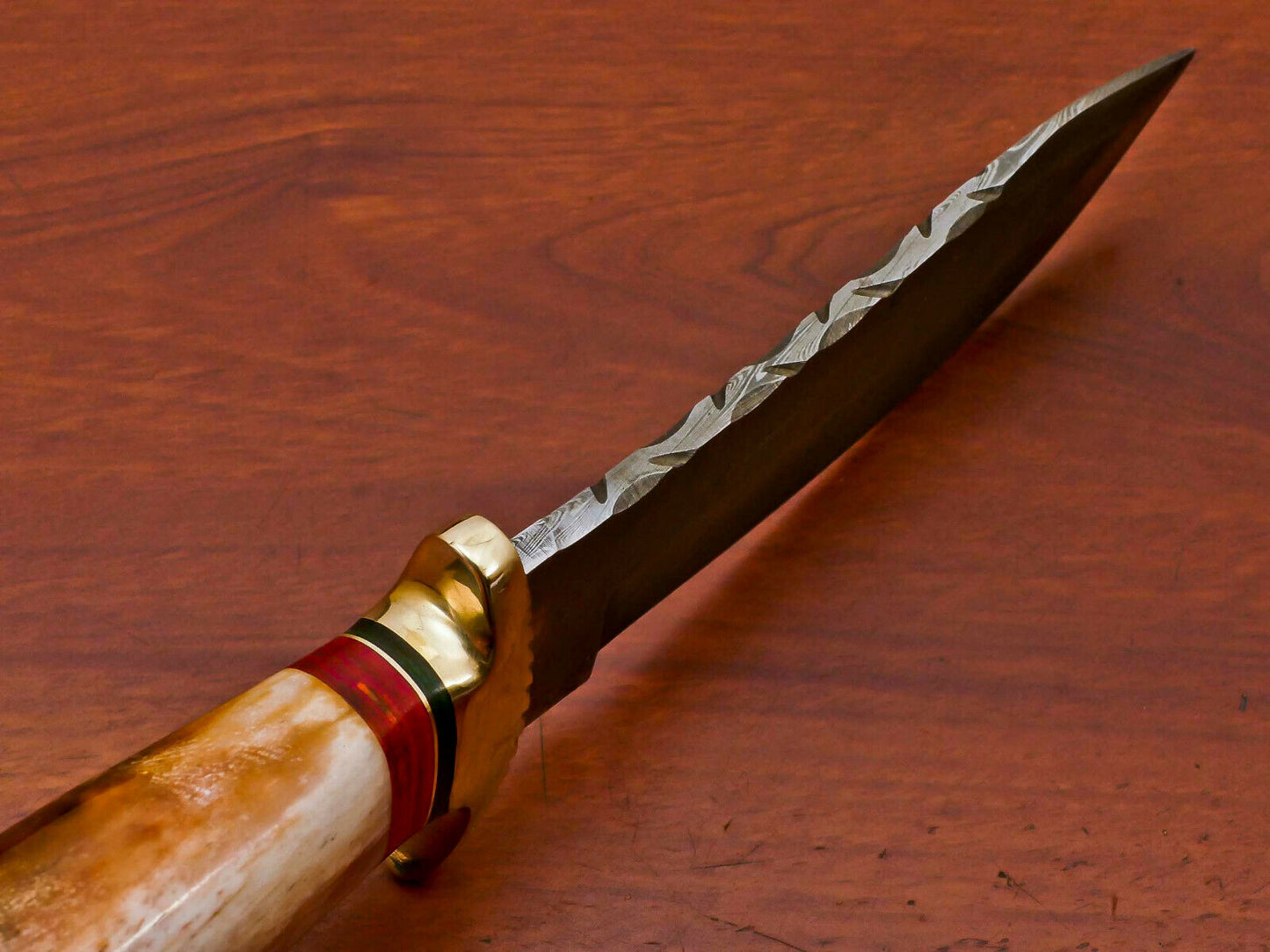 HS-491 Custom Handmade Damascus Hunting Knife With Camel Bone Handle