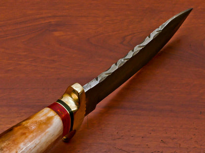 HS-491 Custom Handmade Damascus Hunting Knife With Camel Bone Handle