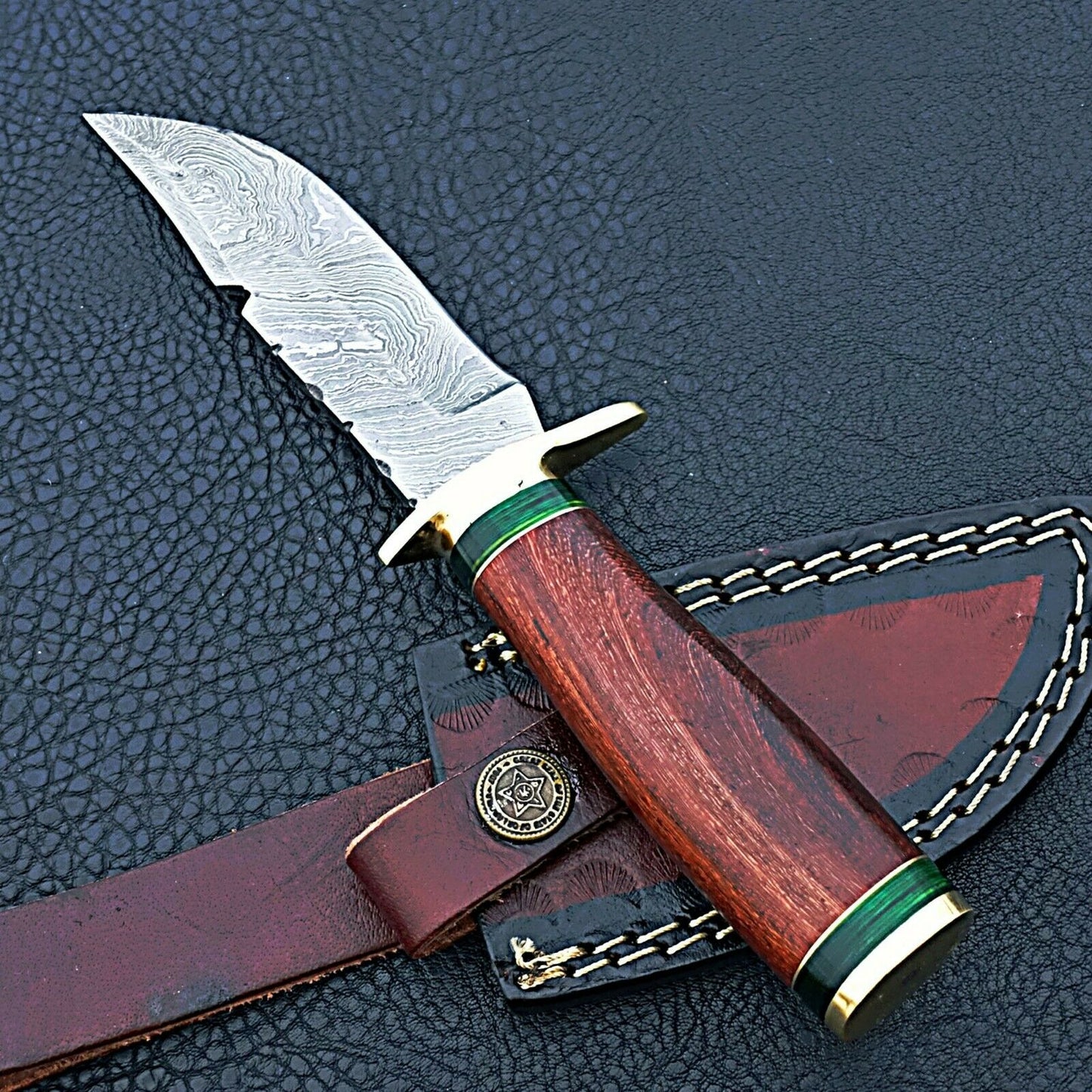 HS-421 | Custom Handmade Damascus Steel Hunting Knife - Beautiful Hard Wood Handle