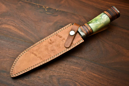 HS-416 | Custom Handmade Damascus Steel Hunting Knife - Beautiful Camel Bone Handle