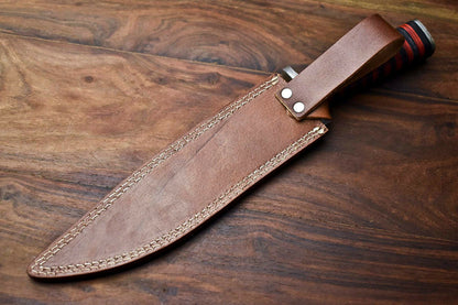 HS-324 | Custom Handmade Damascus Steel Bowie Knife - Beautiful Hard Wood Handle