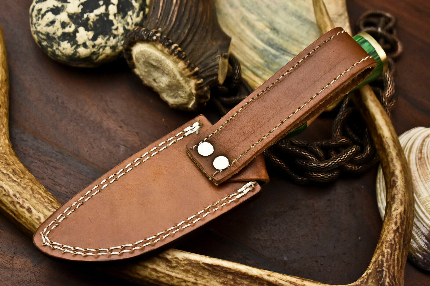 HS-415 | Custom Handmade Damascus Steel Hunting Knife - Hard Wood Handle