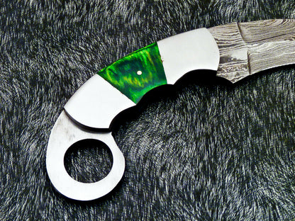 HS-892 Custom Hand Forged Damascus Steel 10" Karambit Knife - Hard Wood Handle