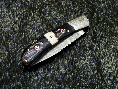 HS-1120 '' CUSTOM HANDMADE DAMASCUS BLADE POCKET FOLDING KNIFE - HARD WOOD HANDLE