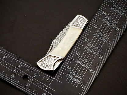 HS-1109 Custom Hand Forged Damascus Steel Back Lock Resin Handle Knife