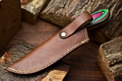 HS-671 Custom Handmade Damascus Steel Skinner Knife - Beautiful Hard Wood Handle