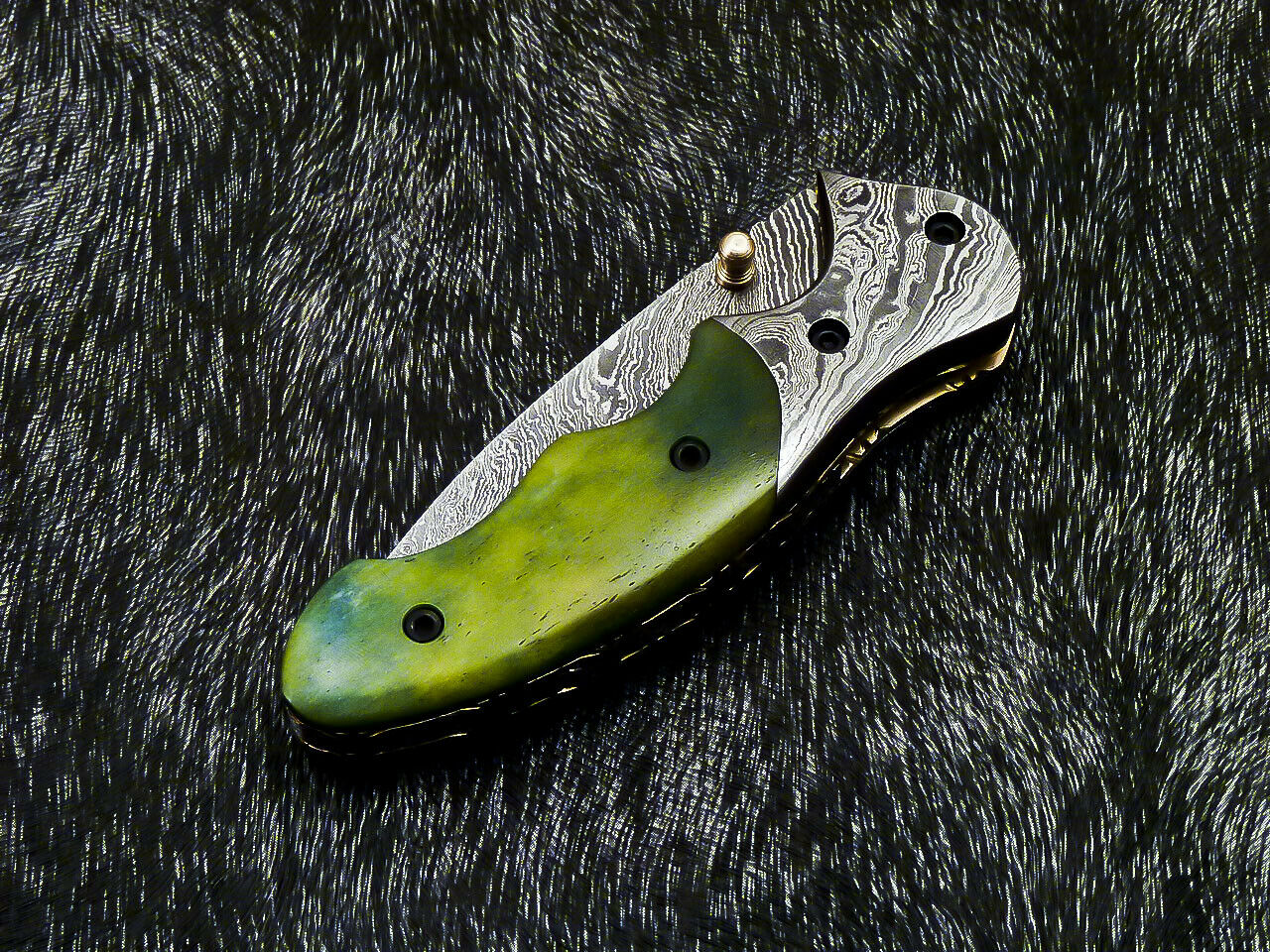 Damascus Liner Lock Folding Knife – Camel Bone Handle | HS-1121