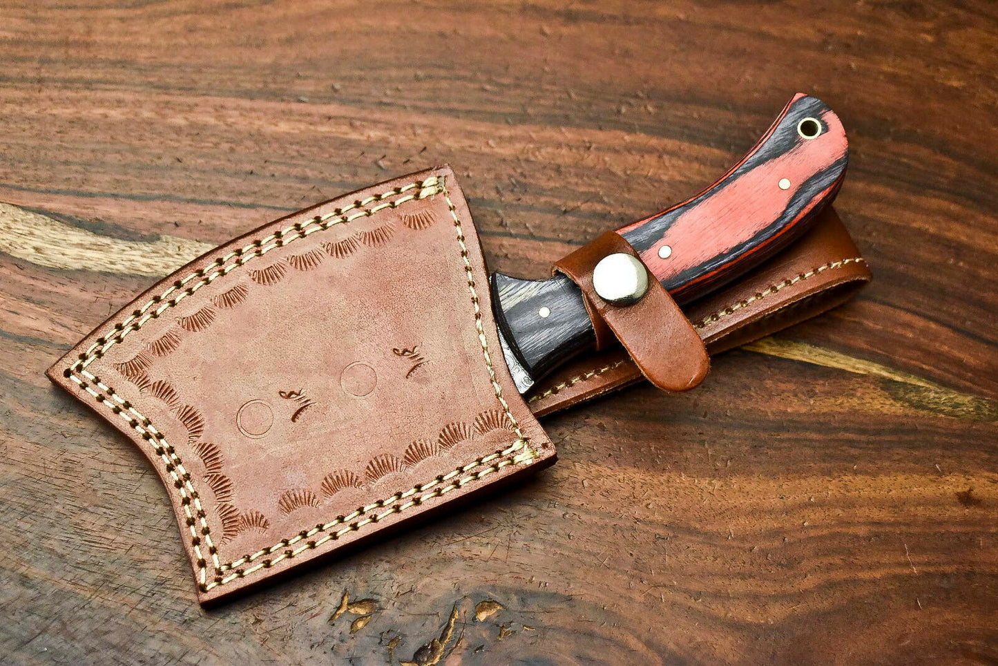 HS-1052 Handmade Damascus Mini Axe Blade Camping Full Tang Axe For Sale