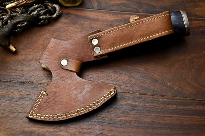 HS-1056 | Custom Hand Made Damascus Blade Hunting Hatchet Mini Viking Axe | Camel Bone & Wood